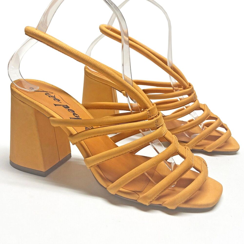 Free People Colette Piped Cinched Leather Block Heel Sandals EU 37 US 6.5 Orange